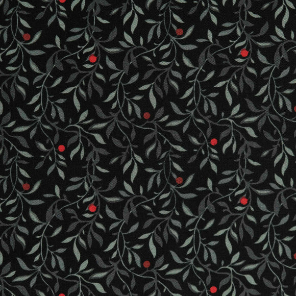 Henry Glass Fabrics - Black, White & Red-Hot 2447 Berry Vine Black