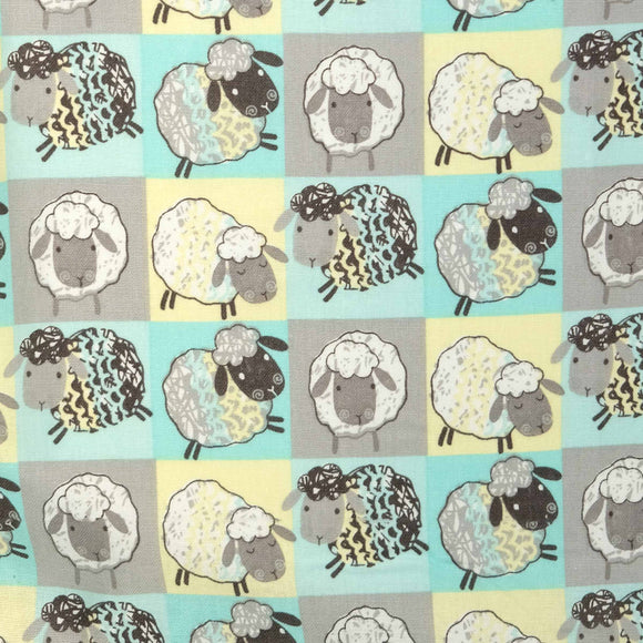 Fabric Editions Knitting Sheep 2875-034 Squares 18842 Mint