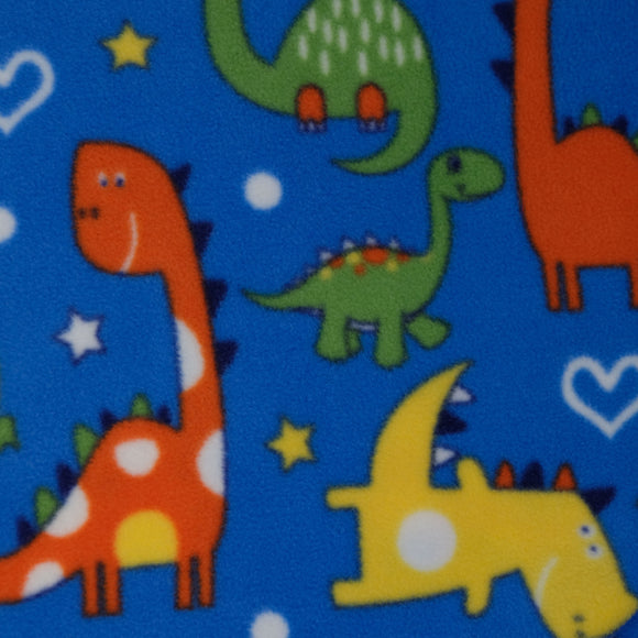 Dinosaur Fleece Printed - Multi-Colour Dinosaurs on Blue