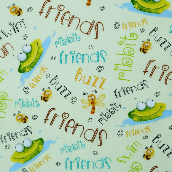 Henry Glass Fabrics Frogland Friends 1059-40 Tossed Frogs Green