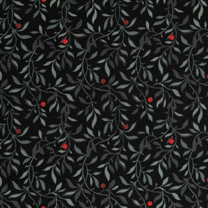 Henry Glass Fabrics - Black, White & Red-Hot 2447 Berry Vine Black