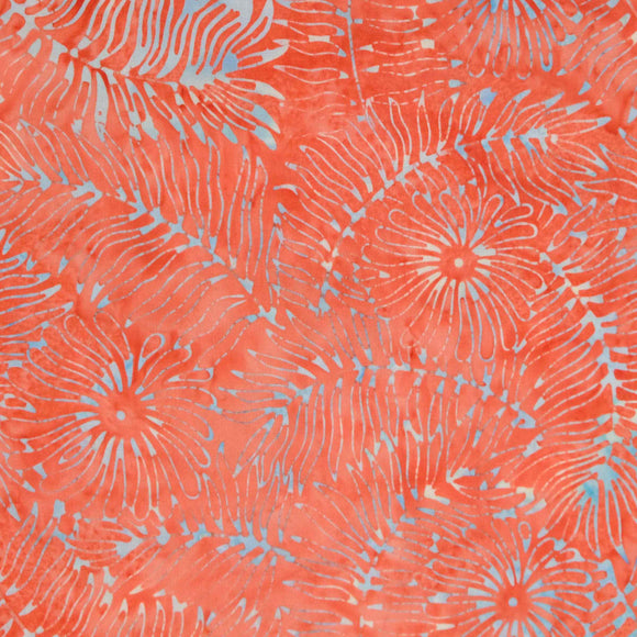 Hoffman Fabrics Bali Handpaints 3367-404 Ferns and Petals Orange