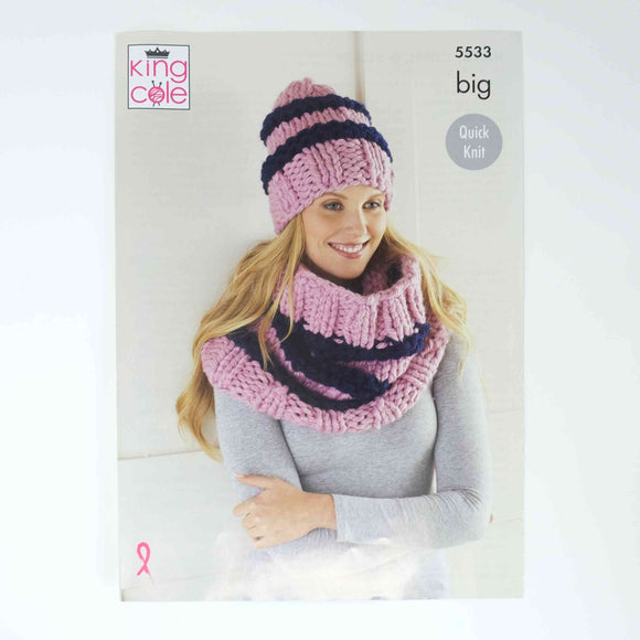 King Cole Big Patterns 5533 Womens Hat Scarf & Cowl