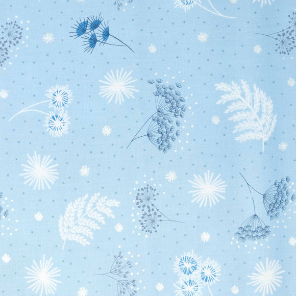 Lewis & Irene The Secret Winter Garden A659.2 Frosted garden on mist blue with pearl elements