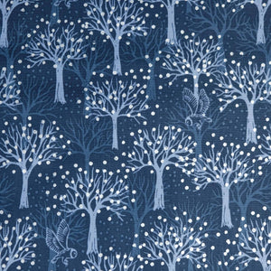 Lewis & Irene The Secret Winter Garden A660.3 Owl orchard on dark blue with pearl elements