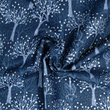 Lewis & Irene The Secret Winter Garden A660.3 Owl orchard on dark blue with pearl elements