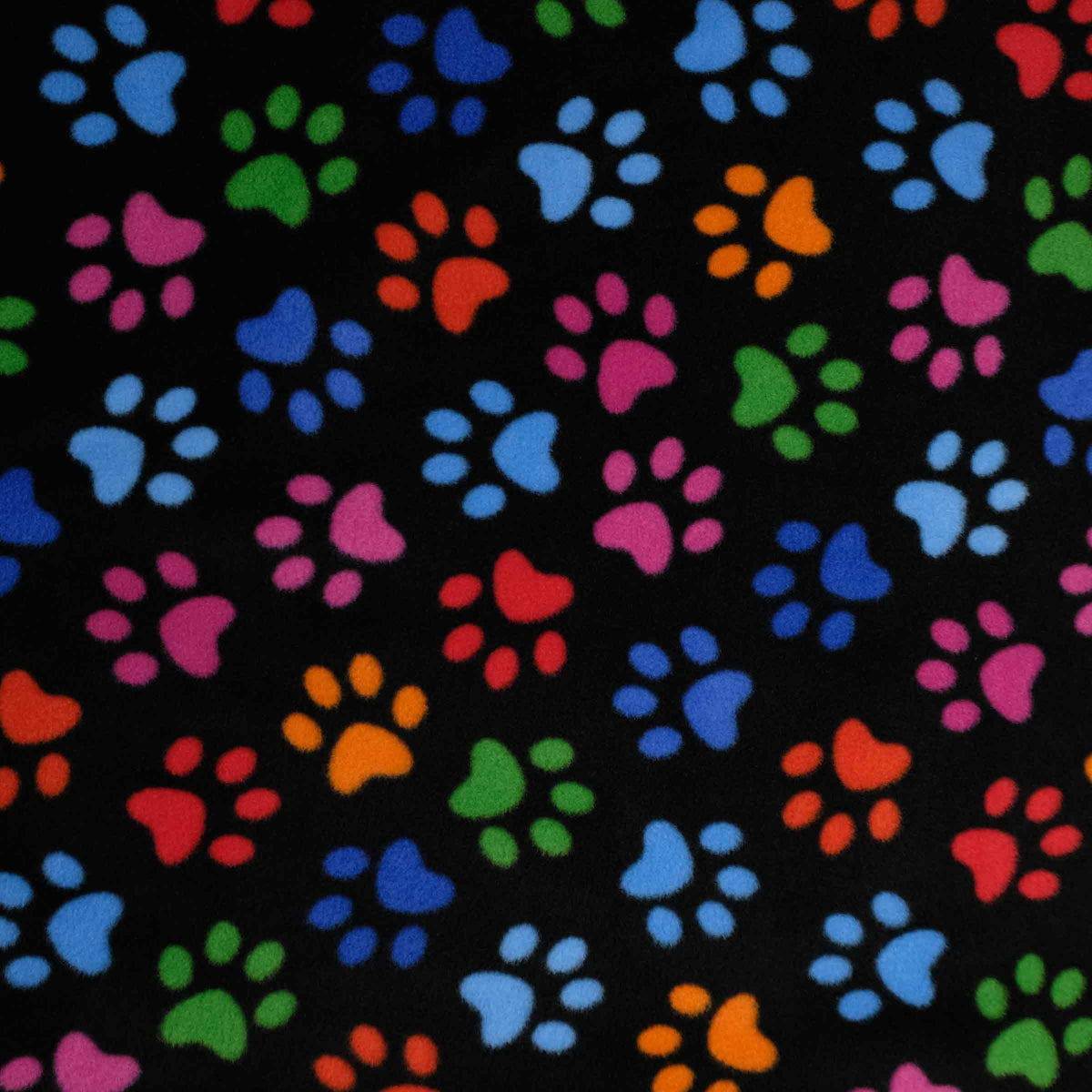 Mult 6433 Oddies - Antipil Polar Fleece Printed - FC6433 Paw Print on Black Mult ...