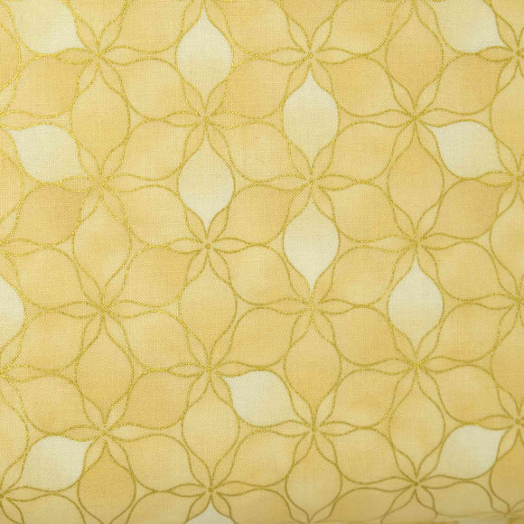 Stof Fabrics Magic Christmas 4597 206 Beige Metallic Gold Geo Flower Circle