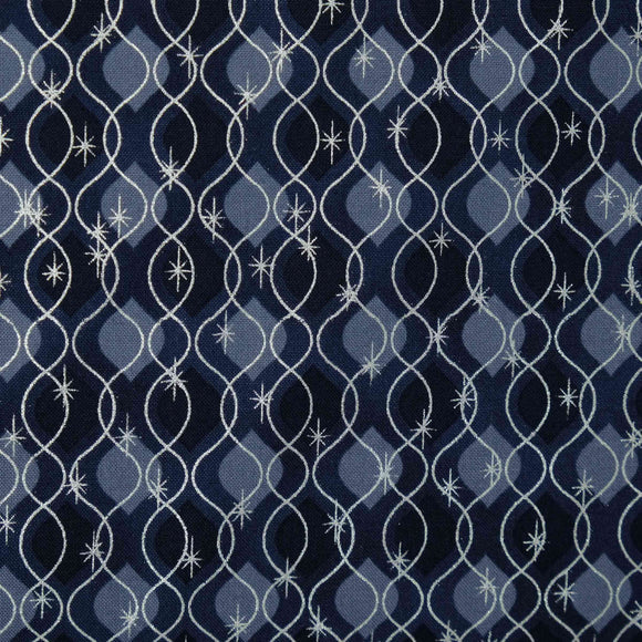 Stof Fabrics Magic Christmas 4597 608 Blue with Metallic Silver Lattice