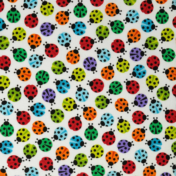 Studio e Fabrics I'm Buggin' Out 5763-1 Tossed Ladybugs White