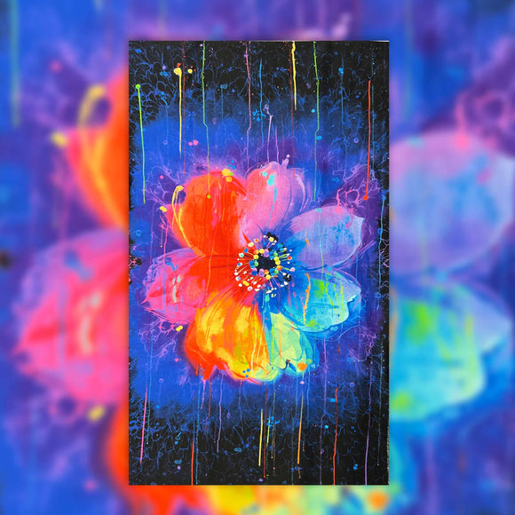 Untamed Beauty - Bright Paint Drip Flower Panel CD1710  BLACK