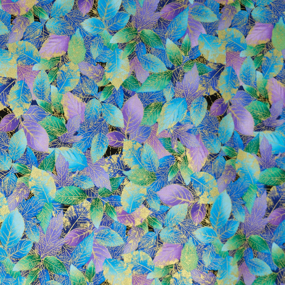 Utopia - Metallic Blue Leaves Packed - FLEUR-CM1022  BLUE